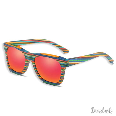 Lunettes de soleil en bois couleur arc en ciel verre Rouge | Binoclards