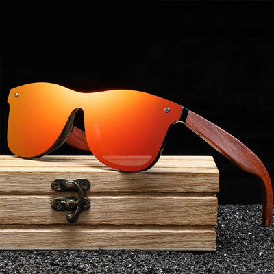 Lunettes de soleil en bois orange - Collection Rimless-avec étui sur fond noir | Binoclards